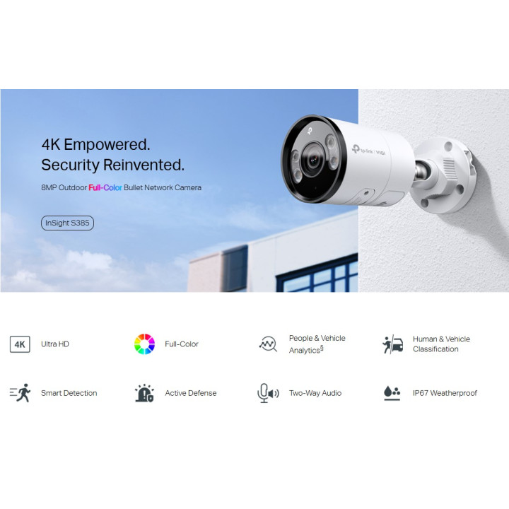 Външна мрежова камера TP-Link VIGI InSight S385, 8MP 4K, 4mm обектив, Bullet, Бял - InSight S385(4mm) - 3