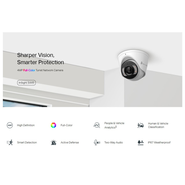 Мрежова камера TP-Link VIGI InSight S445, 4MP, 2688 x 1520, 4mm F1.6, PoE, Бяла - InSight S445(4mm) - 2