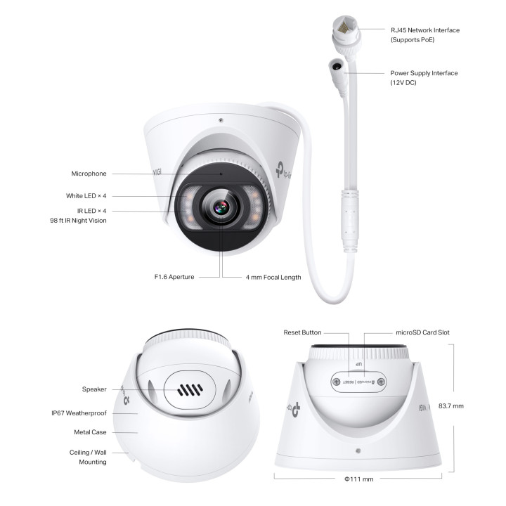 Мрежова камера TP-Link VIGI InSight S485, 8MP, 4mm, Куполна, За външен монтаж - InSight S485(4mm) - 7