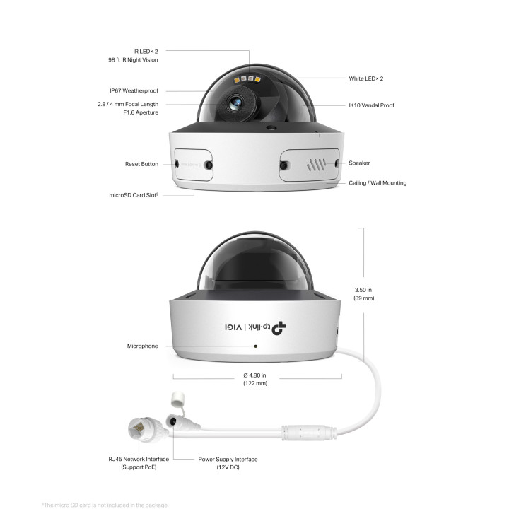Мрежова камера TP-Link VIGI InSight S285, 8MP, 4mm, Full Color, куполна - S285(4mm) - 3
