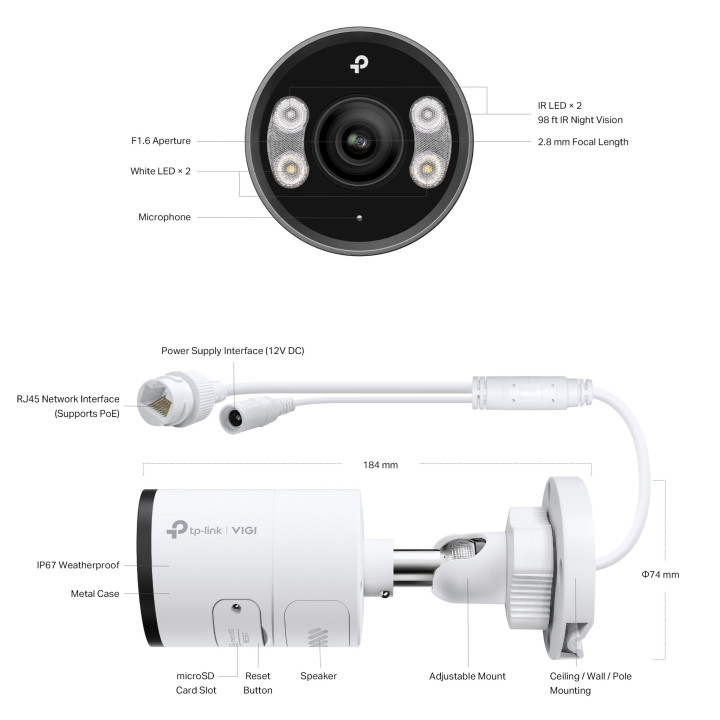 Мрежова камера TP-Link VIGI InSight S345, 4MP, 2688x1520, външна пълноцветна Bullet - InSight S345(6mm) - 2