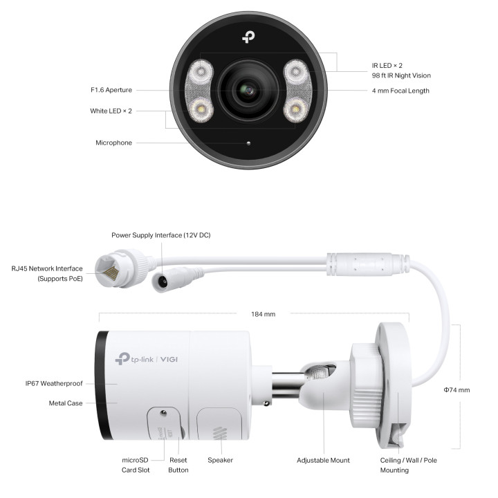 Мрежова камера TP-Link VIGI InSight S355, 5MP, 4mm, външна, пълноцветна - InSight S355(4mm) - 4