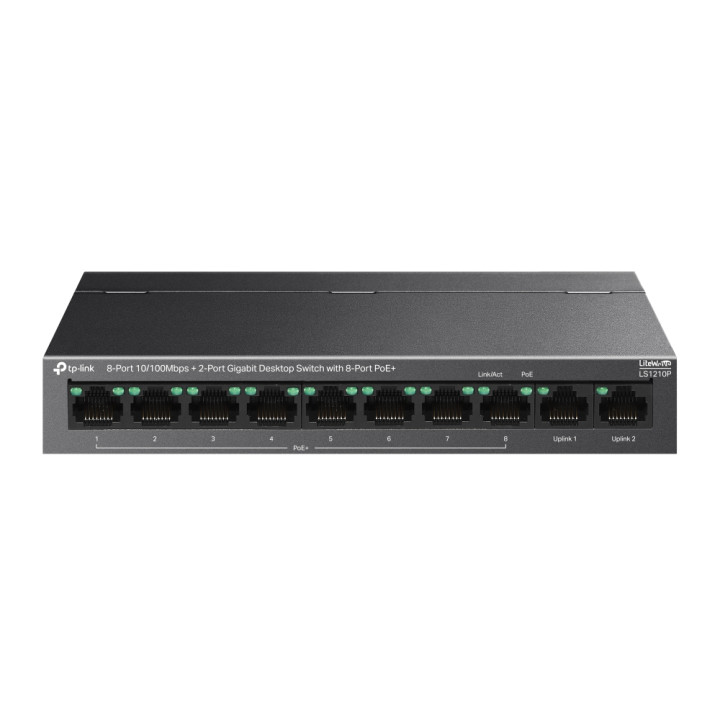 Мрежов комутатор TP-Link LS1210P, 8-портов 10/100Mbps + 2-портов гигабитов, 8 PoE+ порта - 1