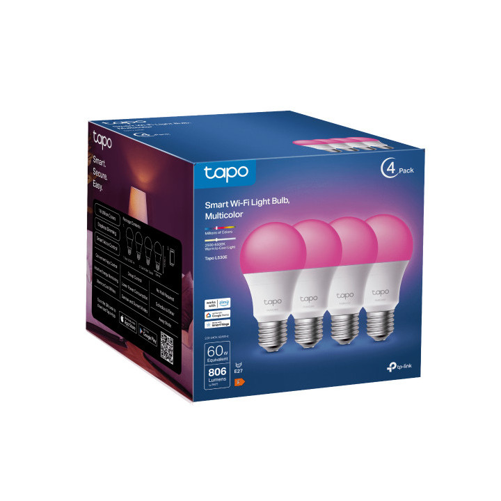 Интелигентна крушка TP-Link Tapo L530E, многоцветна, E27, 16 милиона цвята - Tapo L530E(4-Pack) - 7