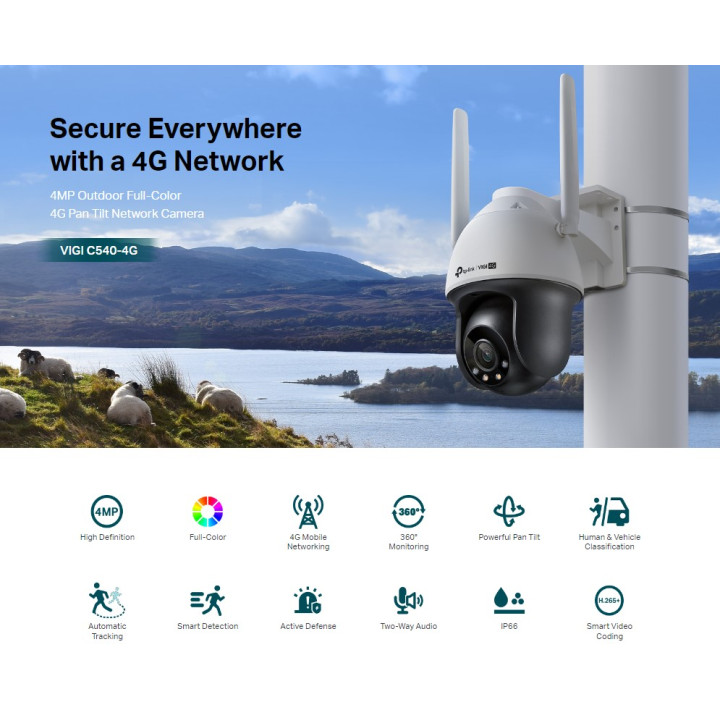 Мрежова камера TP-LINK VIGI C540-4G, 4MP, външна, панорамна и наклонена - VIGI C540-4G(4mm) - 2