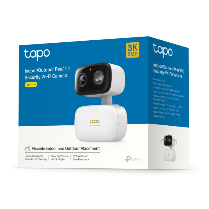 Охранителна камера TP-Link Tapo C236  с 3K 5MP резолюция, 360 градуса панорамно завъртане и IP65 защита - 17