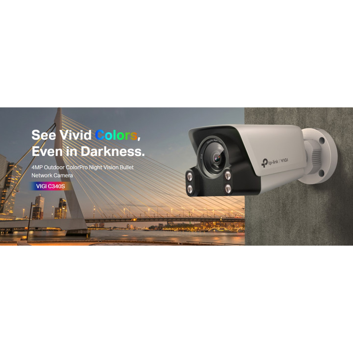 Мрежова камера TP-Link VIGI C340S, 4MP, Bullet, външна, Бяла - VIGI C340S(4mm) - 2
