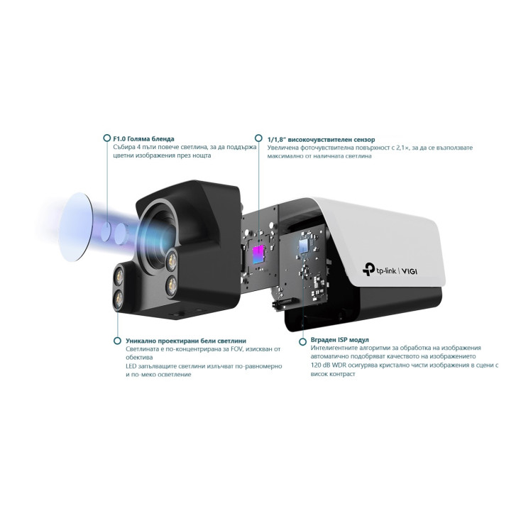 Мрежова камера TP-Link VIGI C340S, 4MP, Bullet, външна, Бяла - VIGI C340S(4mm) - 4