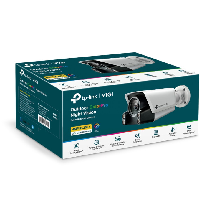 Мрежова камера TP-Link VIGI C340S, 4MP, Bullet, външна, Бяла - VIGI C340S(4mm) - 13