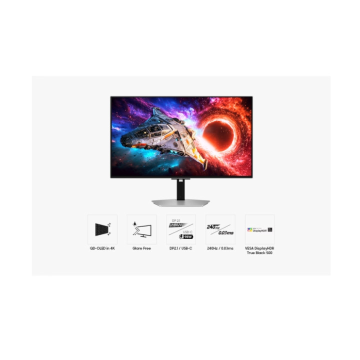 Монитор Samsung 32'' LS32HG800SU Odyssey OLED G8 4K, 0.03ms, 240Hz Glare, DP 2.1 (UHBR20), USB-C (98W), Silver - LS32HG800SUXEN 