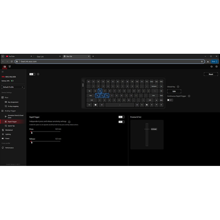 Bluetooth механична геймърска клавиатура ASUS ROG Falcata, USB/RF Wireless/Bluetooth, RGB подсветка, Black - 90MP043H-BKUA20 - 7