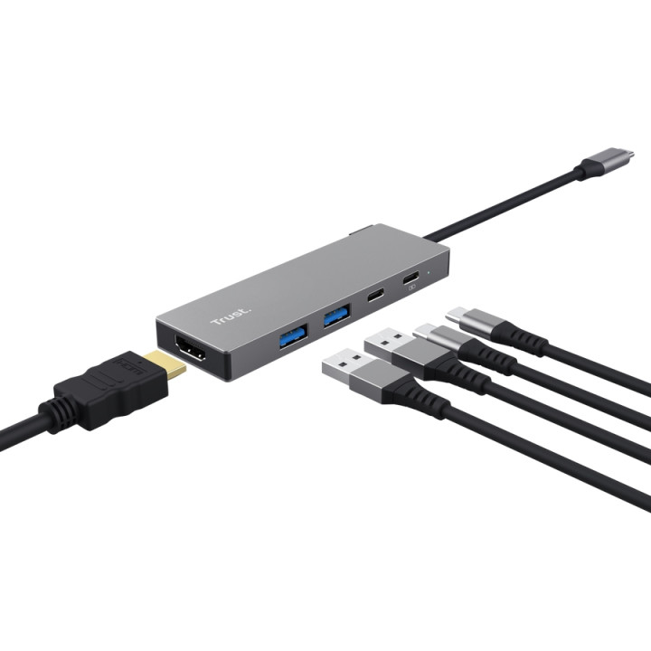 Докинг станция TRUST Dalyx, 5-портов мултипорт хъб (2x USB-A, 2x USB-C, HDMI) - 26062 - 2