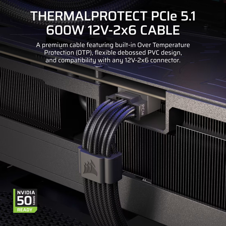 Кабел Corsair ThermalProtect Universal PCIe 5.1, 600W 12V-2x6 Cable - CP-8920472 - 2