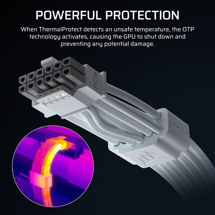 Кабел Corsair ThermalProtect Universal PCIe 5.1 600W 12V-2x6, Бял - CP-8920473 - 3