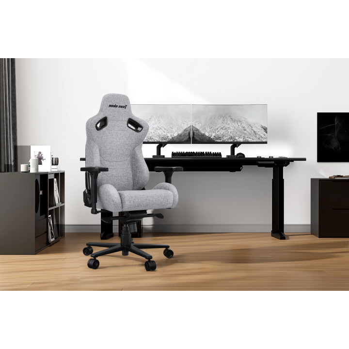 Геймърски стол Anda Seat Kaiser 2 Pro, XL, Сив текстил, 150kg товароносимост, 4D подлакътници, със възглавници за глава и кръст 
