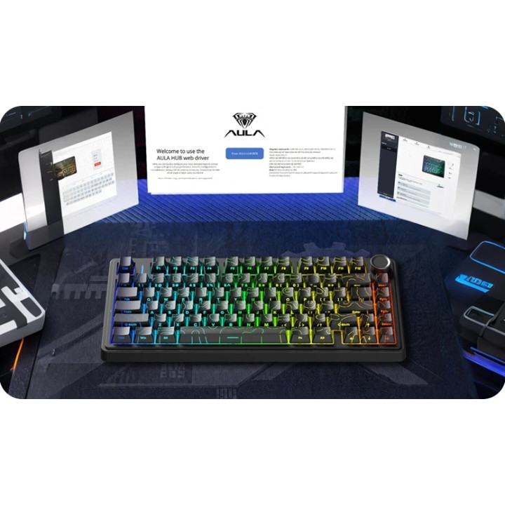 Bluetooth механична геймърска клавиатура Aula F75HE, 75% 80 клавиша, Magnetic Linear Black King, RGB подсветка, 4000mAh батерия 