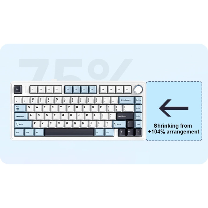 Bluetooth механична геймърска клавиатура Aula F75, 75% компактна, Reaper Switch Linear, RGB подсветка, 80 клавиша, PBT капачки -