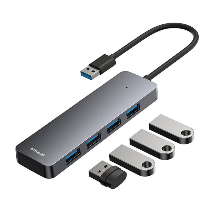 USB хъб Baseus UltraJoy Lite, 4 портов USB 3.0, 15 см кабел, сив - B0005280B811-00 - 2