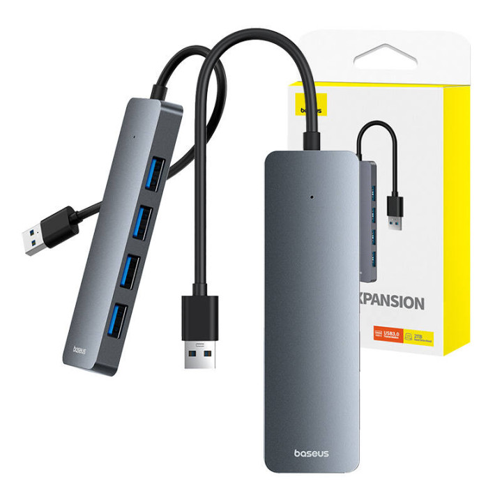 USB хъб Baseus UltraJoy Lite, 4 портов USB 3.0, 15 см кабел, сив - B0005280B811-00 - 3