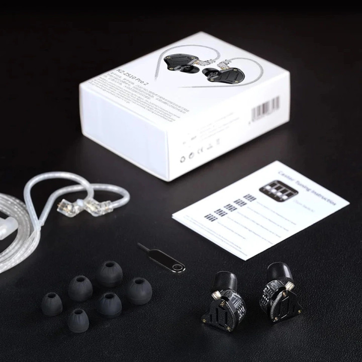 Професионални In-Ear слушалки Monitors KZ ZS10 PRO 2, 10mm динамичен драйвер, двойни балансирани арматури, микрофон, черни - 6.0