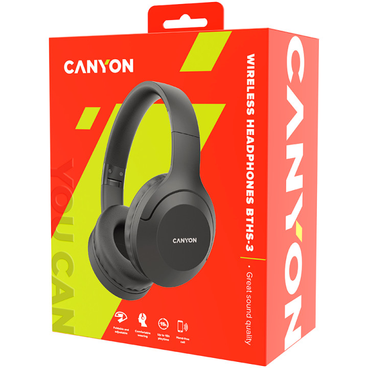 Bluetooth слушалки с микрофон Canyon BTHS-3, BT V5.1 JL6956, Dark grey - CNS-CBTHS3DG