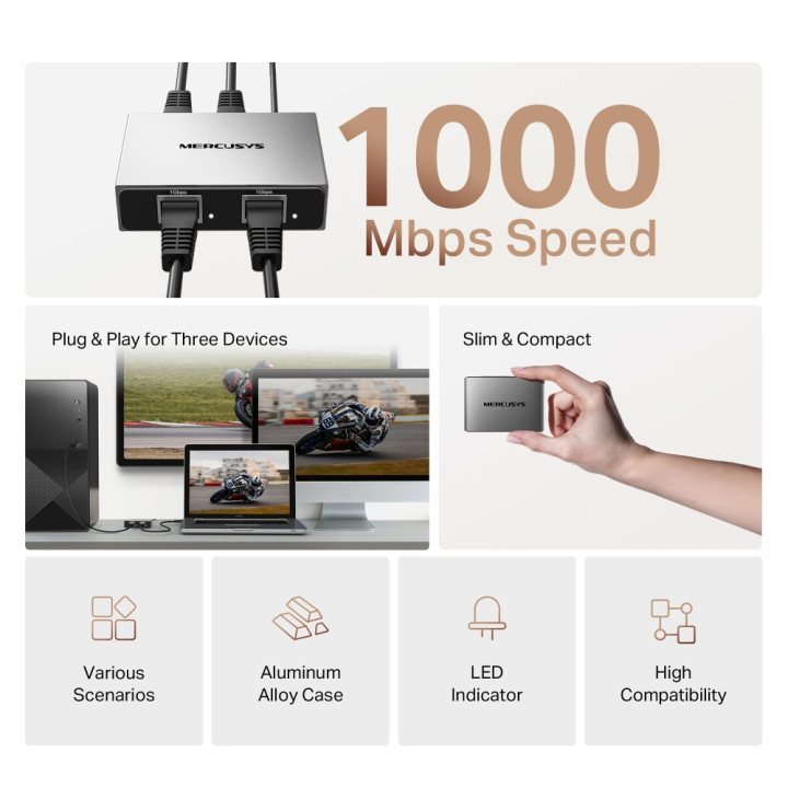 Ethernet сплитер MERCUSYS MEH35, 1 към 3 гигабитов - 2