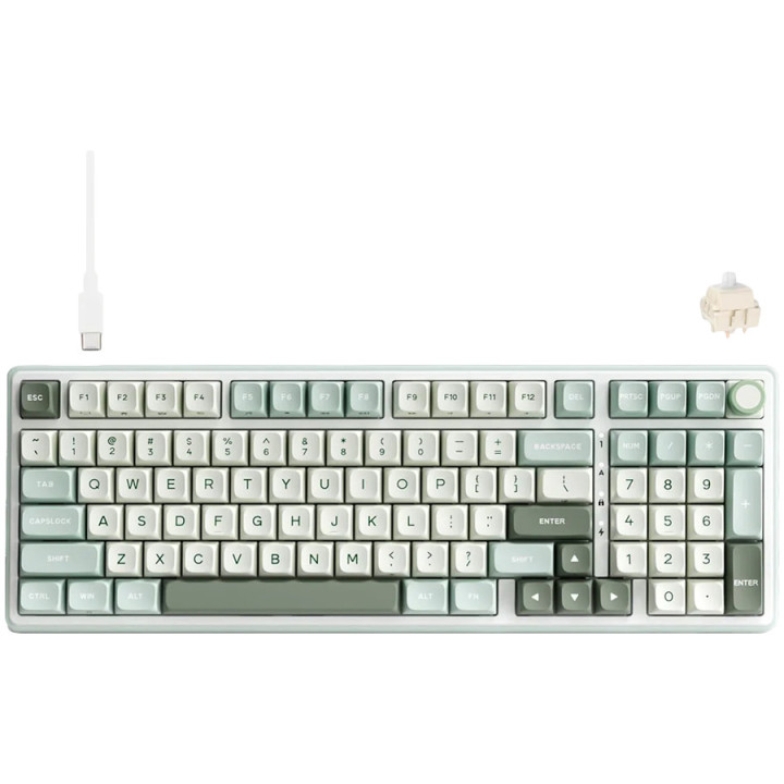 Механична геймърска клавиатура ROYAL KLUDGE R98Pro, 98 клавиша, PBT Creamy Switch, Sky Cyan - RK-R98PRO-SKYCYN-CRMSW-US - 1