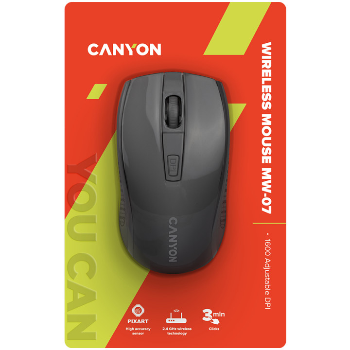 Безжична мишка Canyon MW-7, 2.4GHz, 6 бутона, черен- CNE-CMSW07B