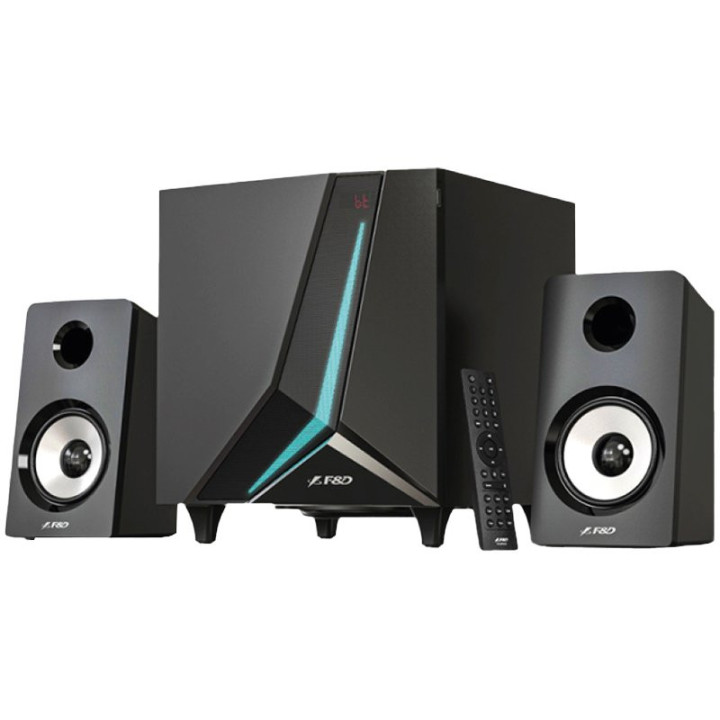 Колони F&D F670X 2.1, 70W RMS, 2x3.5"  6.5" Subwoofer, BT 5.3/AUX/USB/Coaxial/LED Display/RGB, дистанционно управление, черен