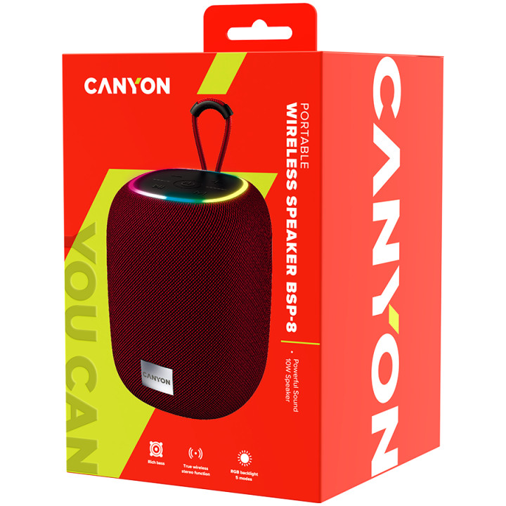 Bluetooth колонка Canyon BSP-8, BT V5.2, BLUETRUM AB5362B, TF card support, Type-C USB port, Max Power 10W, Red - CNE-CBTSP8R