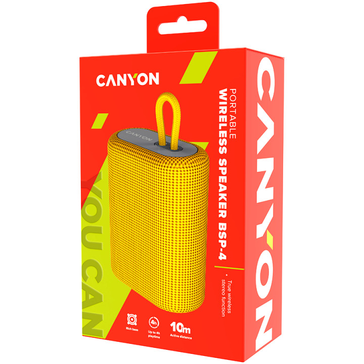 Bluetooth колонка Canyon BSP-4,  BT V5.0, BLUETRUM AB5365A, TF card support, Type-C USB port, Yellow - CNE-CBTSP4Y