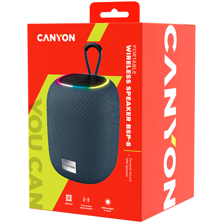 Bluetooth колонка Canyon BSP-8, BT V5.2, BLUETRUM AB5362B, TF card support, Type-C USB port, Max Power 10W, Grey - CNE-CBTSP8G