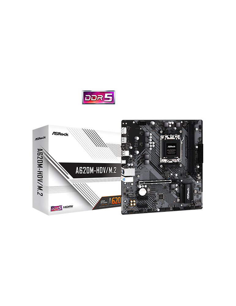 Дънна платка ASROCK MB Desktop A620M-HDV/M2, AM5, 2x DDR5, M.2 PCIe Gen4x4, USB-C, Micro ATX