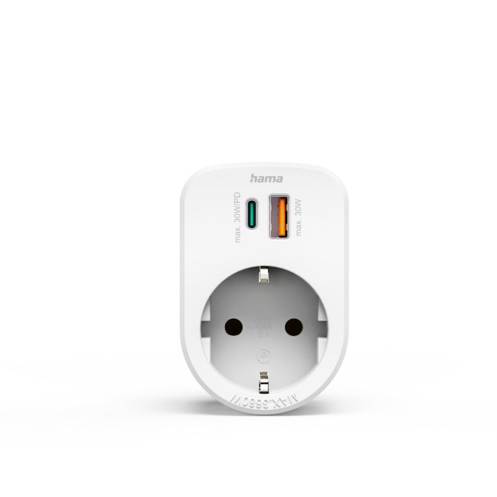 Мулти-контакт HAMA 3-портов, 1x USB-C PD 30W, 1x USB-A, 1x Шуко, 3680W макс - HAMA-223343 - 2