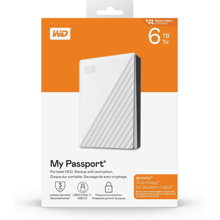 Външен хард диск Western Digital My Passport, 6TB, USB 3.2 Gen1, 2.5" - WDBR9S0060BWT-WESN - 2