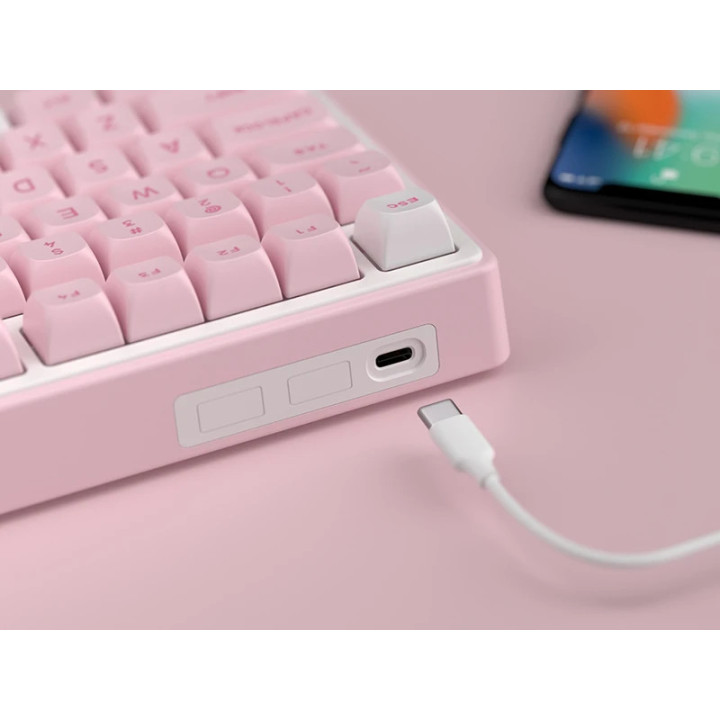 Механична геймърска клавиатура ROYAL KLUDGE R75 Pink Melody, Compact 81 клавиша, Cream Switch, PBT Keycaps, RGB подсветка - RK-R