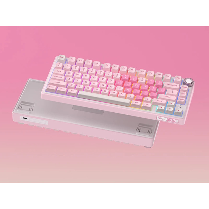 Механична геймърска клавиатура ROYAL KLUDGE R75 Pink Melody, Compact 81 клавиша, Cream Switch, PBT Keycaps, RGB подсветка - RK-R