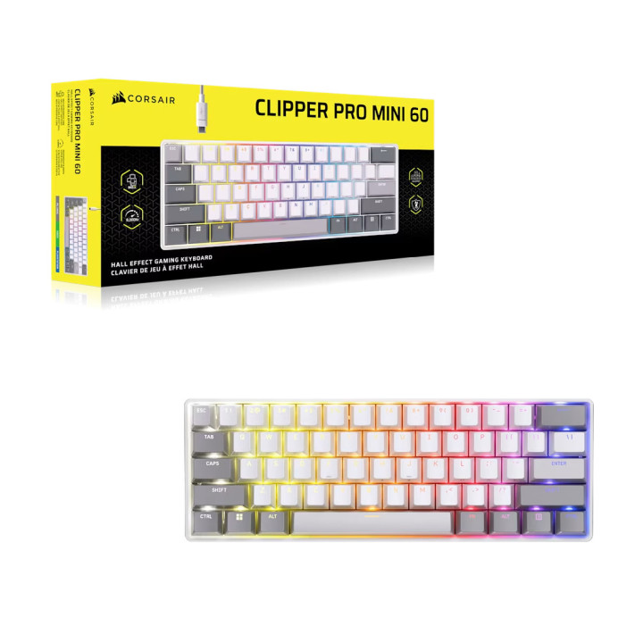 Kомпактна професионална механична геймърска клавиатура Corsair Clipper Pro Mini, 60 ядра, Бял - CH-979111J-NA - 11