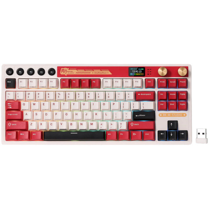 Bluetooth механична геймърска клавиатура ROYAL KLUDGE RK M87, Famicom, Cream switch, RGB подсветка, Anti-Ghosting - RK-M87-FAMIC
