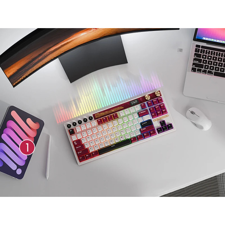 Bluetooth механична геймърска клавиатура ROYAL KLUDGE RK M87, Famicom, Cream switch, RGB подсветка, Anti-Ghosting - RK-M87-FAMIC