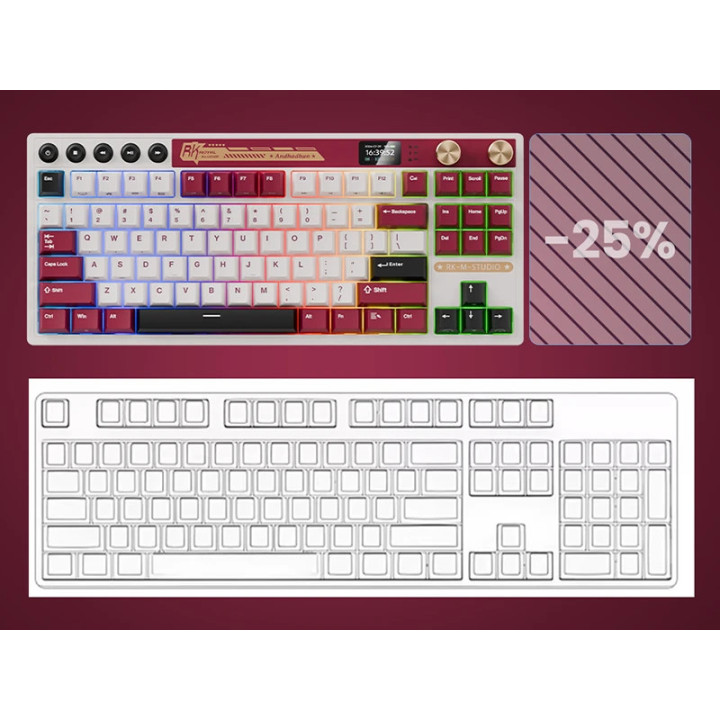 Bluetooth механична геймърска клавиатура ROYAL KLUDGE RK M87, Famicom, Cream switch, RGB подсветка, Anti-Ghosting - RK-M87-FAMIC