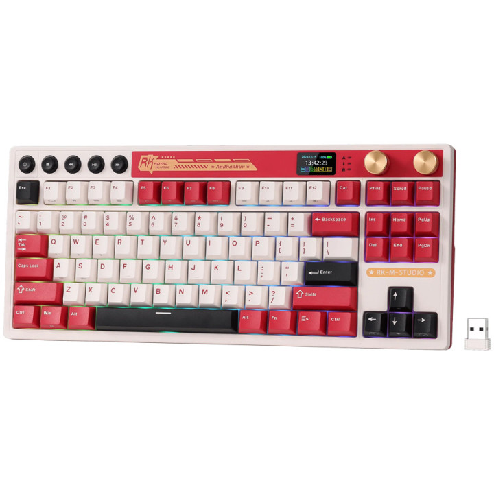 Bluetooth механична геймърска клавиатура ROYAL KLUDGE RK M87, Famicom, Cream switch, RGB подсветка, Anti-Ghosting - RK-M87-FAMIC