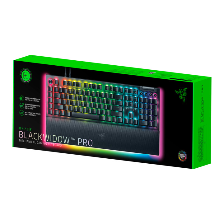 Механична геймърска клавиатура Razer BlackWidow V4 Pro, Green Switch, RGB Chroma - RZ03-04680100-R3M1