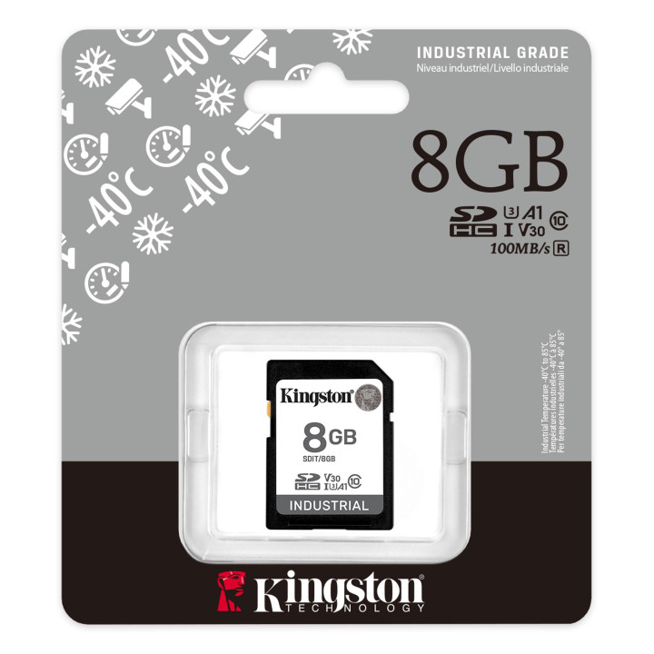 SD карта Kingston Industrial, 8GB SDHC Class 10 U3 V30 UHS-I A1 - SDIT/8GB - 3