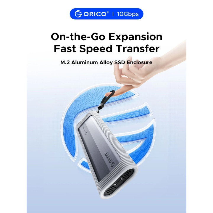 Външна кутия за M.2 диск Orico AXM2-G2-V1-GY, USB 3.1 Type-C, 10Gbps, Силиконов защитен калъф - AXM2-G2-V1-GY-BP - 5
