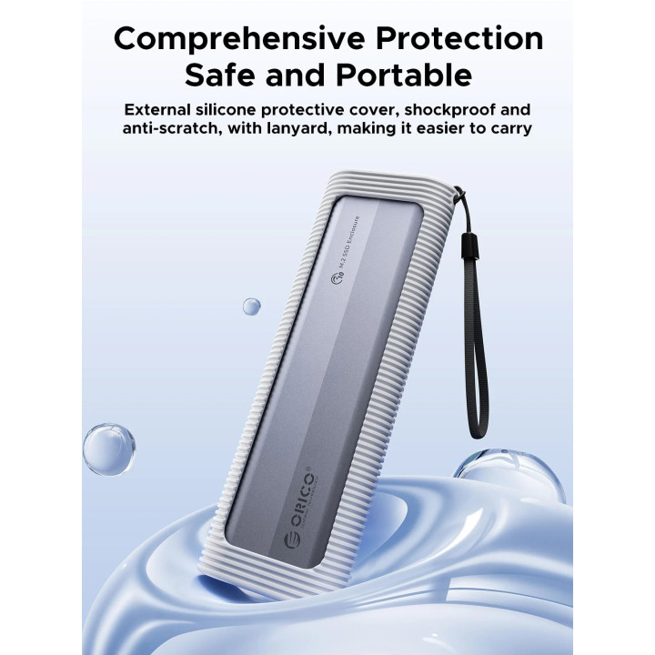 Външна кутия за M.2 диск Orico AXM2-G2-V1-GY, USB 3.1 Type-C, 10Gbps, Силиконов защитен калъф - AXM2-G2-V1-GY-BP - 10