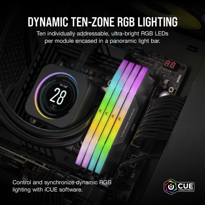 RAM памет CORSAIR VENGEANCE RGB 48GB (2x24GB) DDR5 DRAM Up To 6000MT/s CL36 Memory Kit, Black - CMH48GX5M2E6000C36 - 4