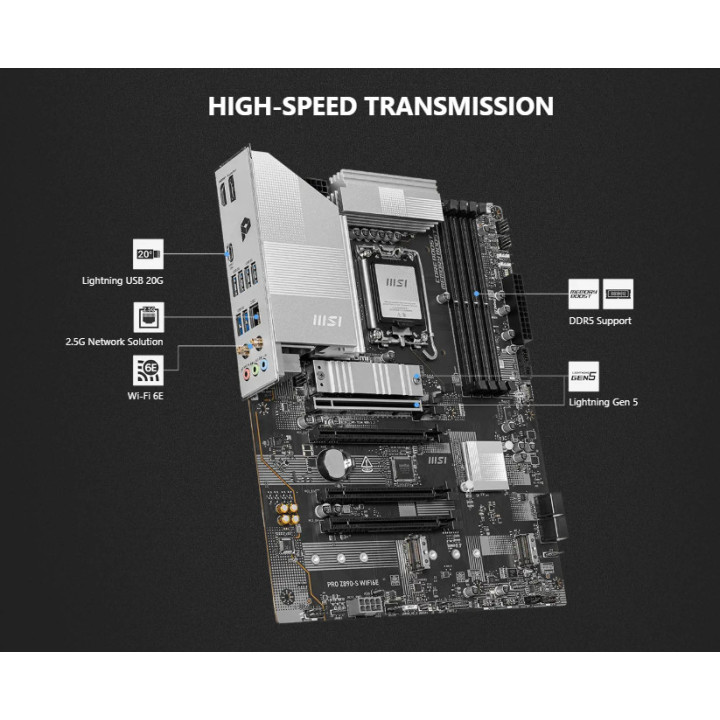 Дънна платка MSI PRO Z890-S WIFI6E, LGA 1851, DDR5 до 8800MHz (OC), 4x PCIe x16, 3x M.2, WiFi 6E - 4