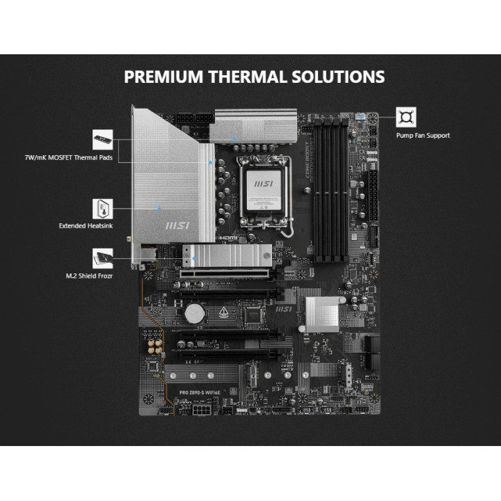 Дънна платка MSI PRO Z890-S WIFI6E, LGA 1851, DDR5 до 8800MHz (OC), 4x PCIe x16, 3x M.2, WiFi 6E - 5