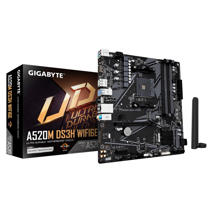 Дънна платка GIGABYTE A520M DS3H WiFi 6E, AM4, DDR4, 128GB Max, 4 слота - 1